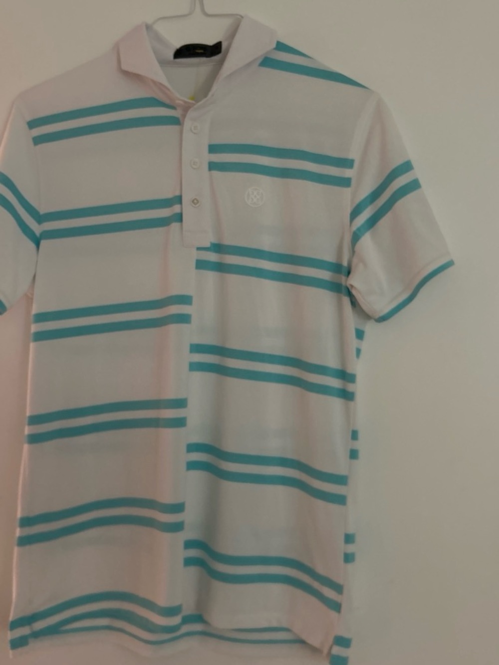 G/FORE White Polo with Turquoise Stripe Pattern
